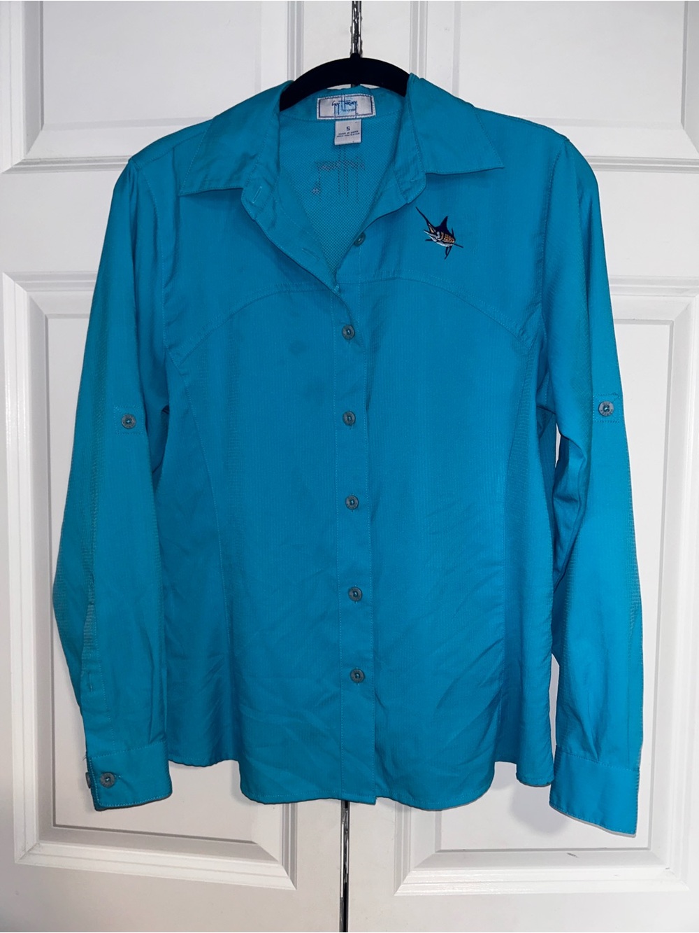 Guy Harvey Teal Button-Down Shirt with Marlin Embroidery